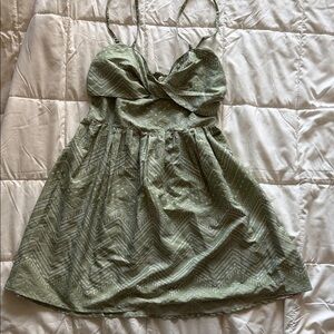 Roxy Olive Green Sundress with Subtle Chevron Print